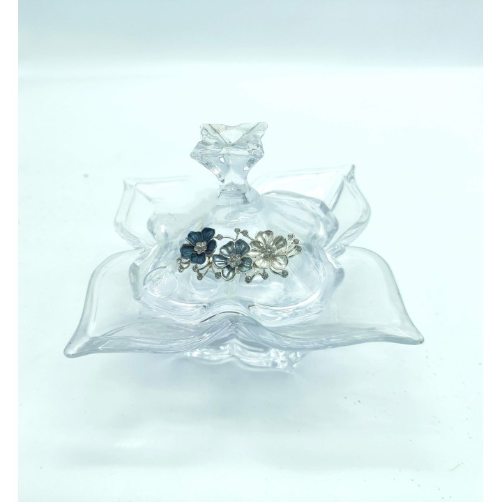 Scatola vetro con applicazione fiori blue 15x7 cm |…