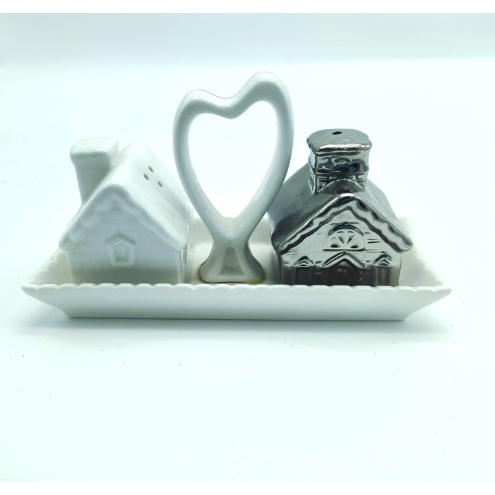Sale e pepe casette con vassoio cuore porcellana…