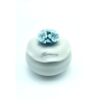 Scatolina porcellana satinata harmony con fiore azzurro 10…