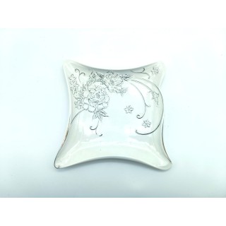 Piatto porcellana decorato fiori argento cm 17 | CarinCasa