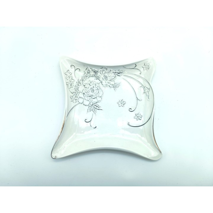 Piatto porcellana decorato fiori argento cm 17 | CarinCasa