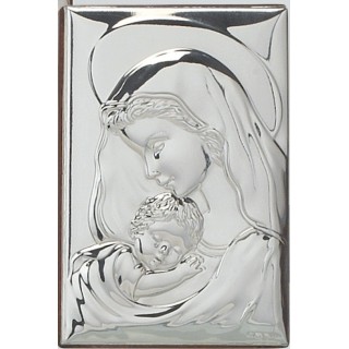Icona madonna con bimbo in argento 6x9 cm | CarinCasa