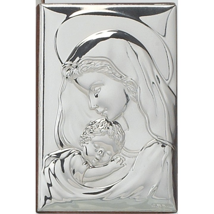 Icona madonna con bimbo in argento 6x9 cm | CarinCasa