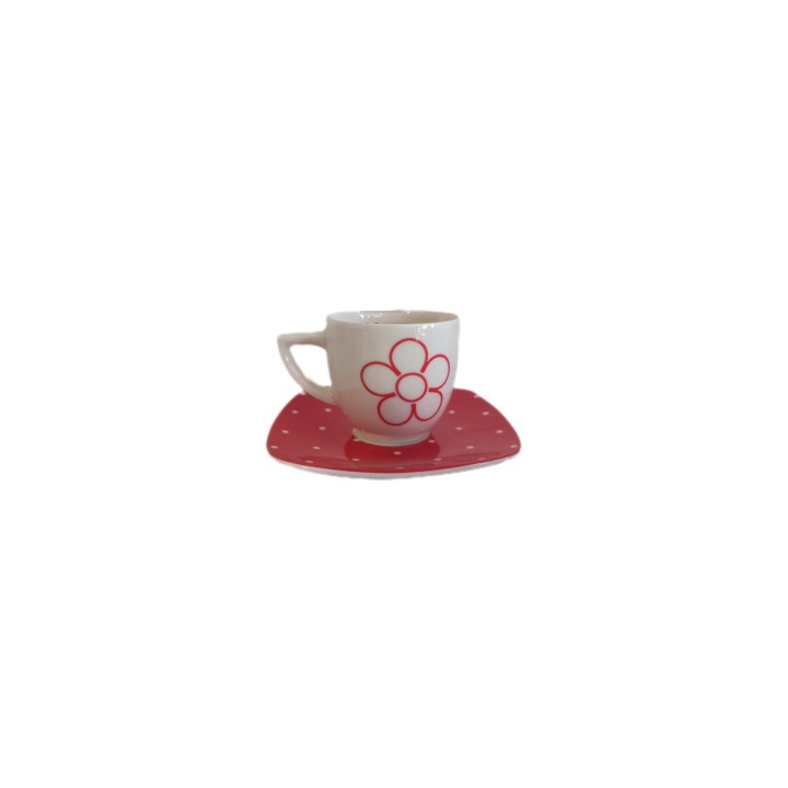 Caffe 6 pezzi babra rosso decoro bifacciale 7 cm | CarinCasa