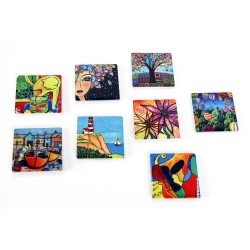 Magnete in ceramica con dipinto  Mattonella assortite 8 decori  6x6 cm