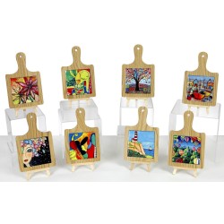 Tagliere sottopentola legno e ceramica con dipinti assortiti 12x20 cm