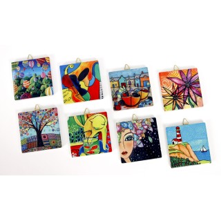 Quadretto in ceramica con dipinto Naif 15x15 cm | CarinCasa