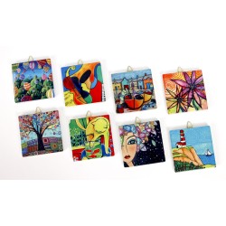 Quadretto in ceramica con dipinto Naif 15x15 cm