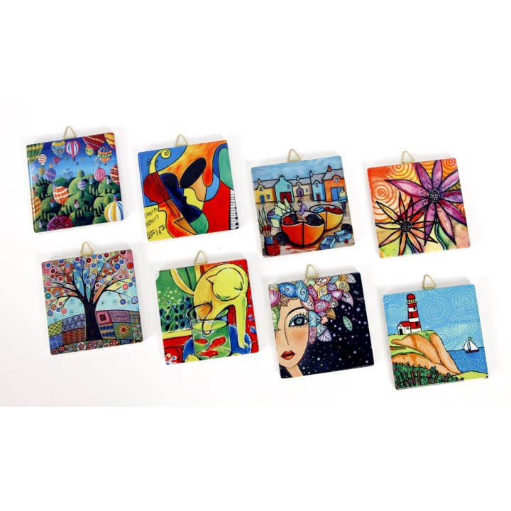 Quadretto in ceramica con dipinto Naif 15x15 cm | CarinCasa