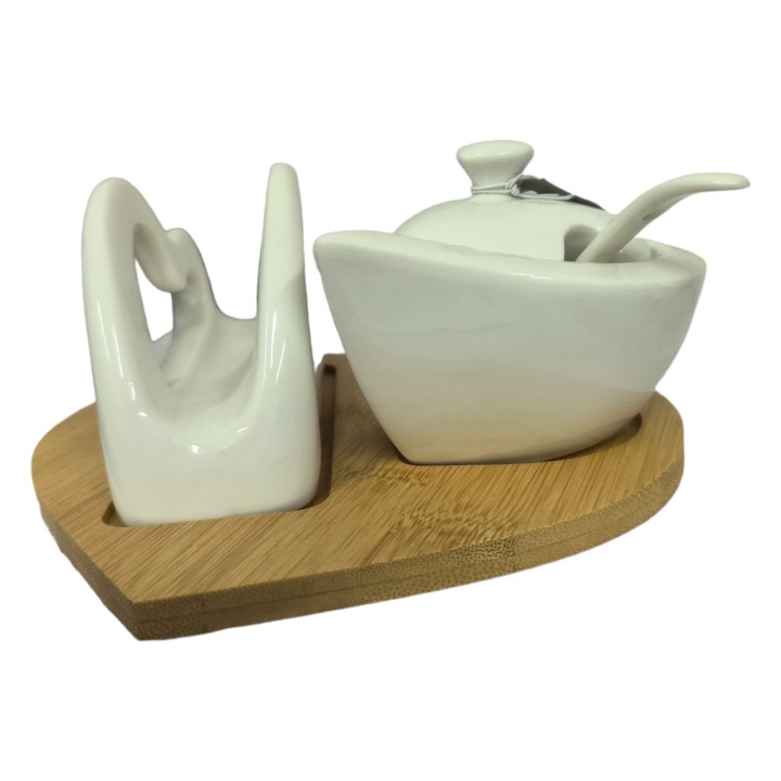 Zuccheriera e portatovaglioli base bamboo 17x10 cm |…