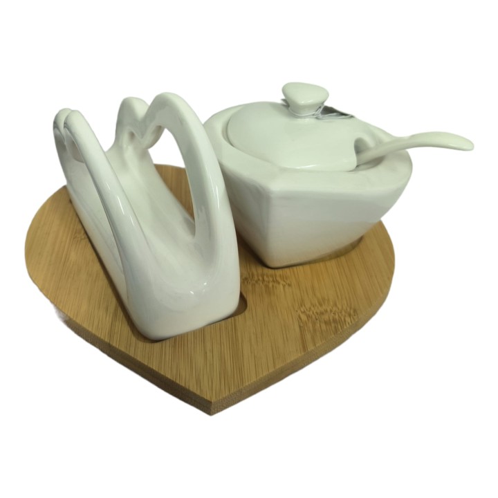 Zuccheriera e portatovaglioli base bamboo 17x10 cm |…