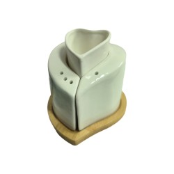 Sale e pepe cuori con ceramica e base bamboo 10x10 cm
