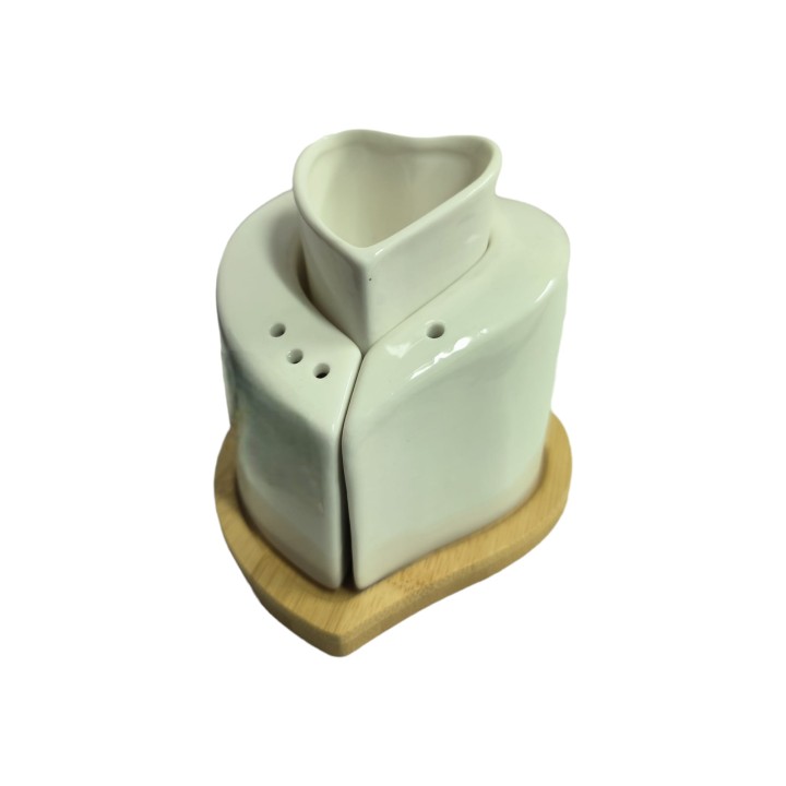 Sale e pepe cuori con ceramica e base bamboo 10x10 cm |…