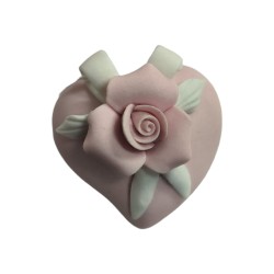 Cuore Rosa in bisquit fiore 5x4 cm  ilary queen