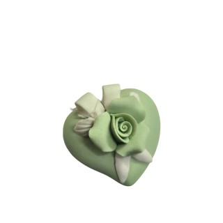 Cuore Verde in bisquit fiore 5x4 cm | CarinCasa