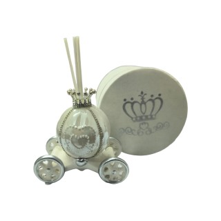 Profumatore con LED carrozza picc. bianca perlata e corona argento con