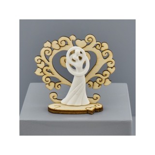 Albero dei cuori in legno con coppia di sposi in gesso su base