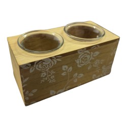 Portacandela con disegno rose bianche 15,5x7 cm