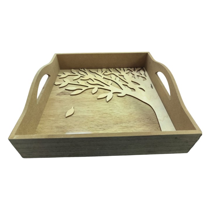 Vassoio con manici in legno naturale decoro albero della…