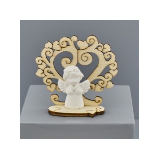 Albero dei cuori in legno con angioletto in gesso su base