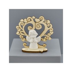 Albero dei cuori in legno con angioletto in gesso su base