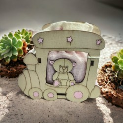 Scatola in legno portaconfetti con sacchetto orsetto 9x8 cm rosa assortiti