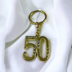 Portachiave 50 esimo con cristalli in metallo