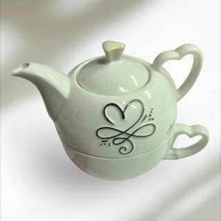 Tea for one porcellana bianca con cuore & infinito platino