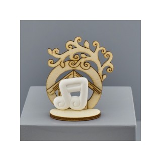 Casetta in legno con albero e nota musicale in gesso su base