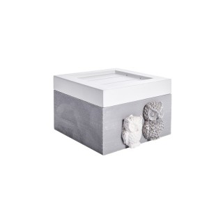Scatola quadrata in legno bianco e grigio con gufetti decorativi