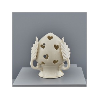 Pumo pugliese in ceramica bianca con cuori traforati e luce LED, medio