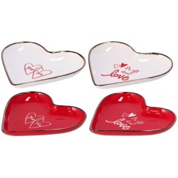 Piattino cuore in ceramica "Ador"-ass. 2 decori e 2 colori-cm. 21,5 x 21