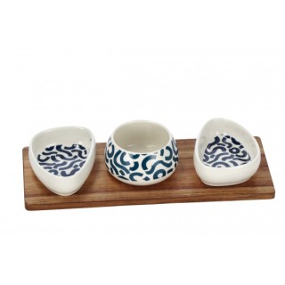 Set 3 ciotole in porcellana con vassoio in bamboo-vassoio…