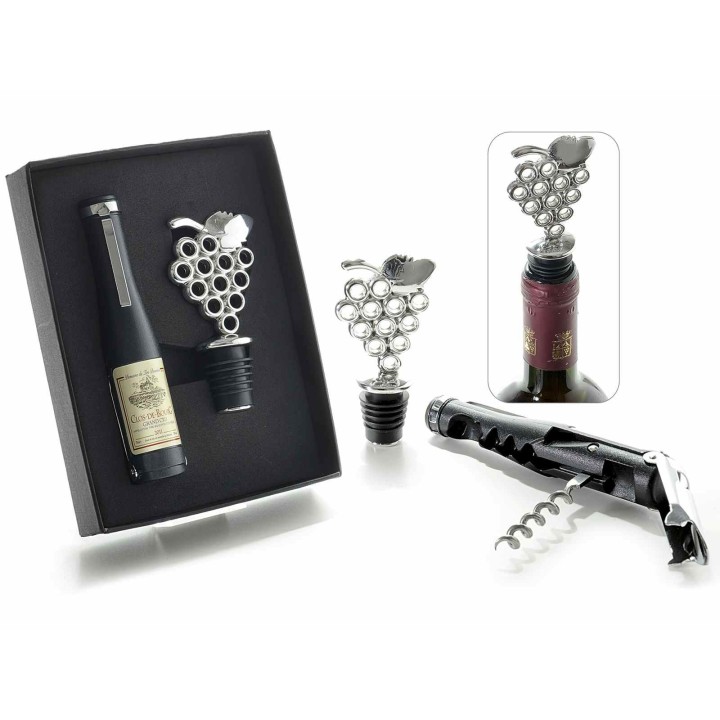 Confezione regalo con apribottiglia e tappo a grappolo d'uva