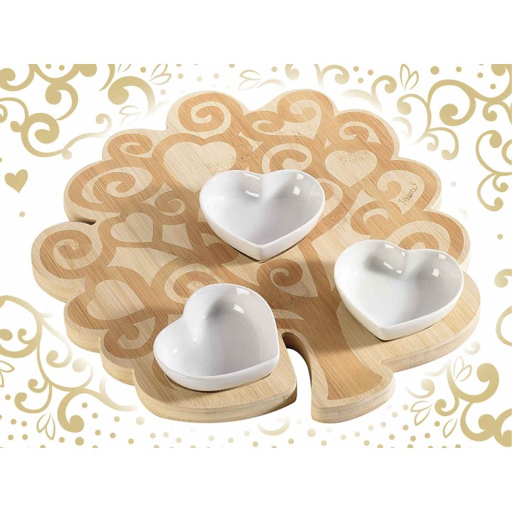 Vassoio a set aperitivo con 3 coppette in porcellana su…