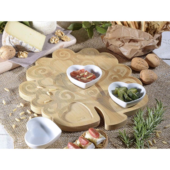 Vassoio a set aperitivo con 3 coppette in porcellana su…