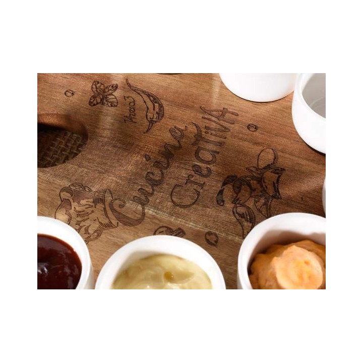 Set aperitivo 10 coppette porcellana su vassoio legno…