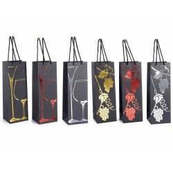 Sacchetto portabottiglia con manici e disegno 'Di-vino' 12x10x35 cm