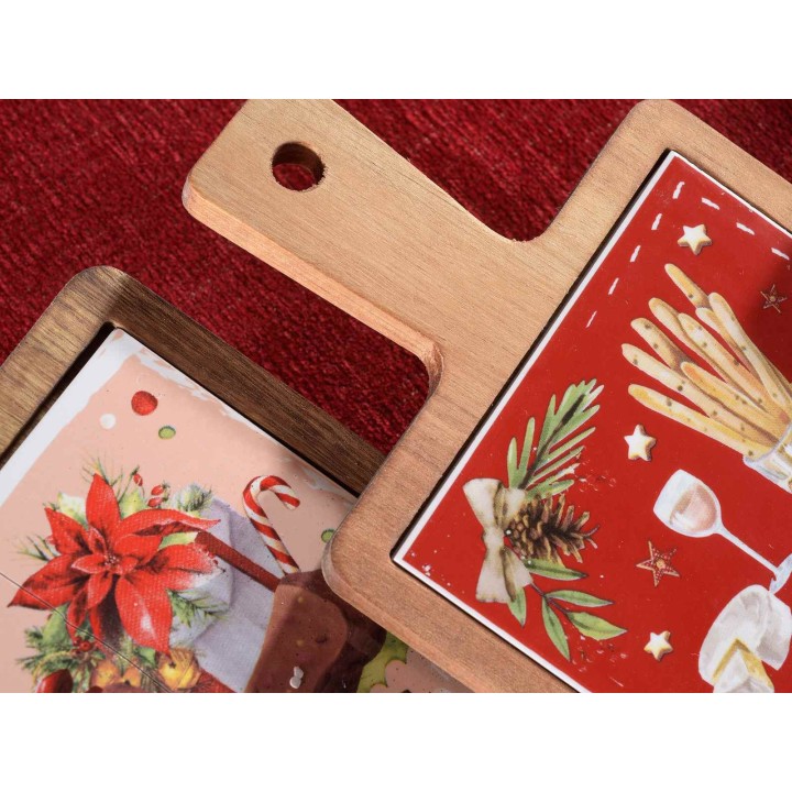 Tagliere in legno di acacia e ceramica a tema natalizio