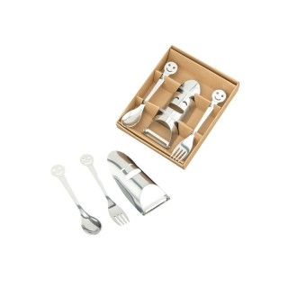 Set smile da 3 pezzi con cucchiaino, forchettina e pelapatate in scato