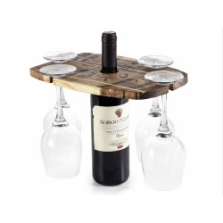 Tagliere in legno di acacia a botte con 4 vani portabicchieri 19,5x30x1,5 cm