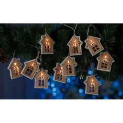 Catena 10 decorazioni in MDF da interno con LED bianchi - luce calda (funzionamento a pila 2AA x 1,5V)-ass. 3 modelli-m. 1,35