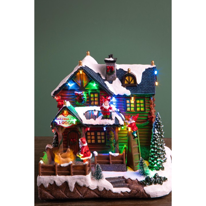 Villagio di natale baita con elfi 25,5 cm con musica…