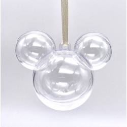 Portaconfetti apribile in plexiglass trasparente a forma di topolino con nastrino