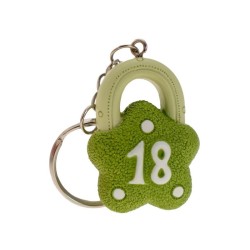 Portachiavi lucchetto verde a forma di fiore con scritta 18 in resina