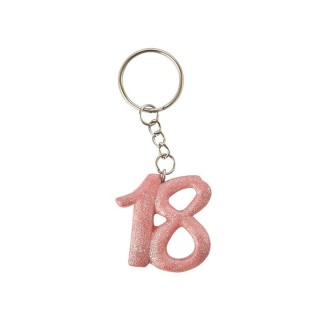 Portachiavi numero 18 glitterato rosa fucsia