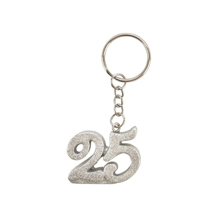 Portachiavi numero 25 glitterato argento