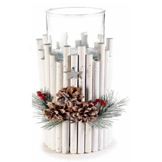 Centrotavola grande legno con portacandela vetro e…