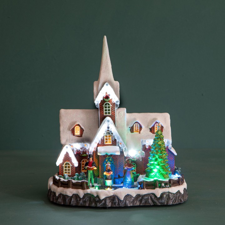 Villaggio Chiesetta con luce e musica 31,5 cm | CarinCasa