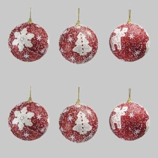 SET 6 PALLE ROSSO INNEVATE CON RICAMO CM.8 | CarinCasa